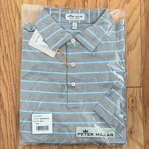 Peter Millar Blue and Gray Striped Polo Shirt